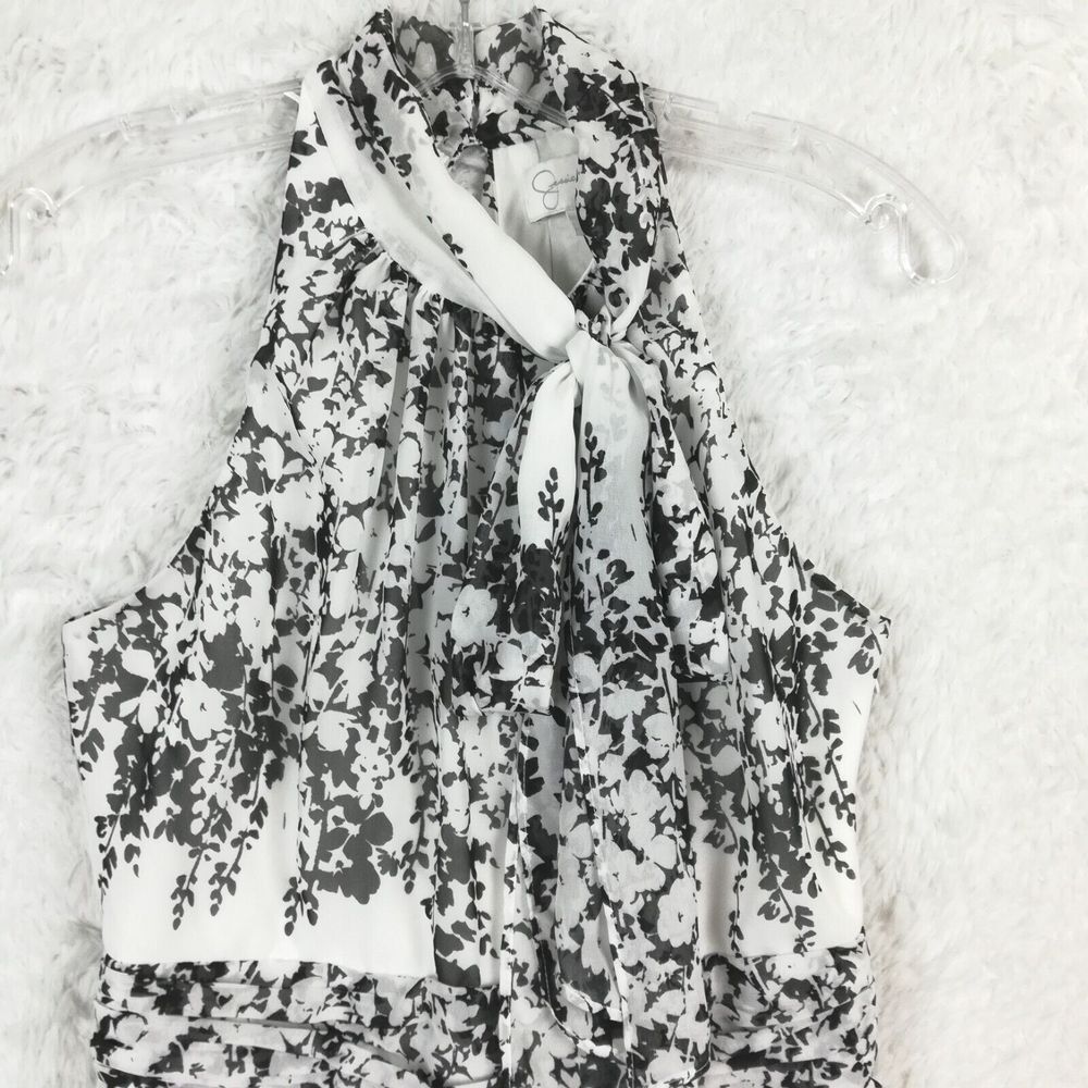 Jessica Simpson Womens Dress Halter Shift Above Knee White Black Floral Tie 2 - Picture 10 of 12